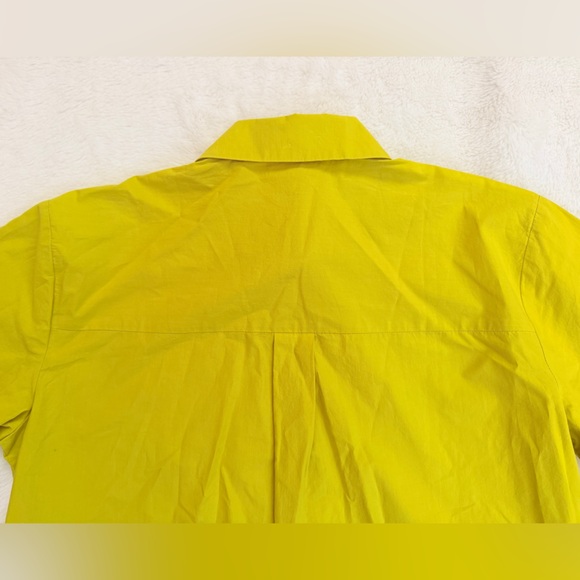Eileen Fisher Organic Cotton Poplin Collar Short Shirt - Size Small - Chartreuse - Picture 10 of 14